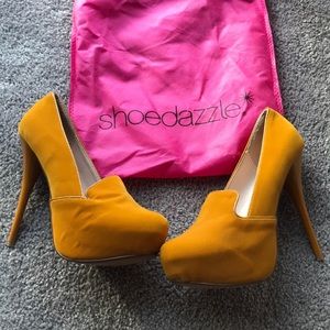 Mustard Suede Platform Heels